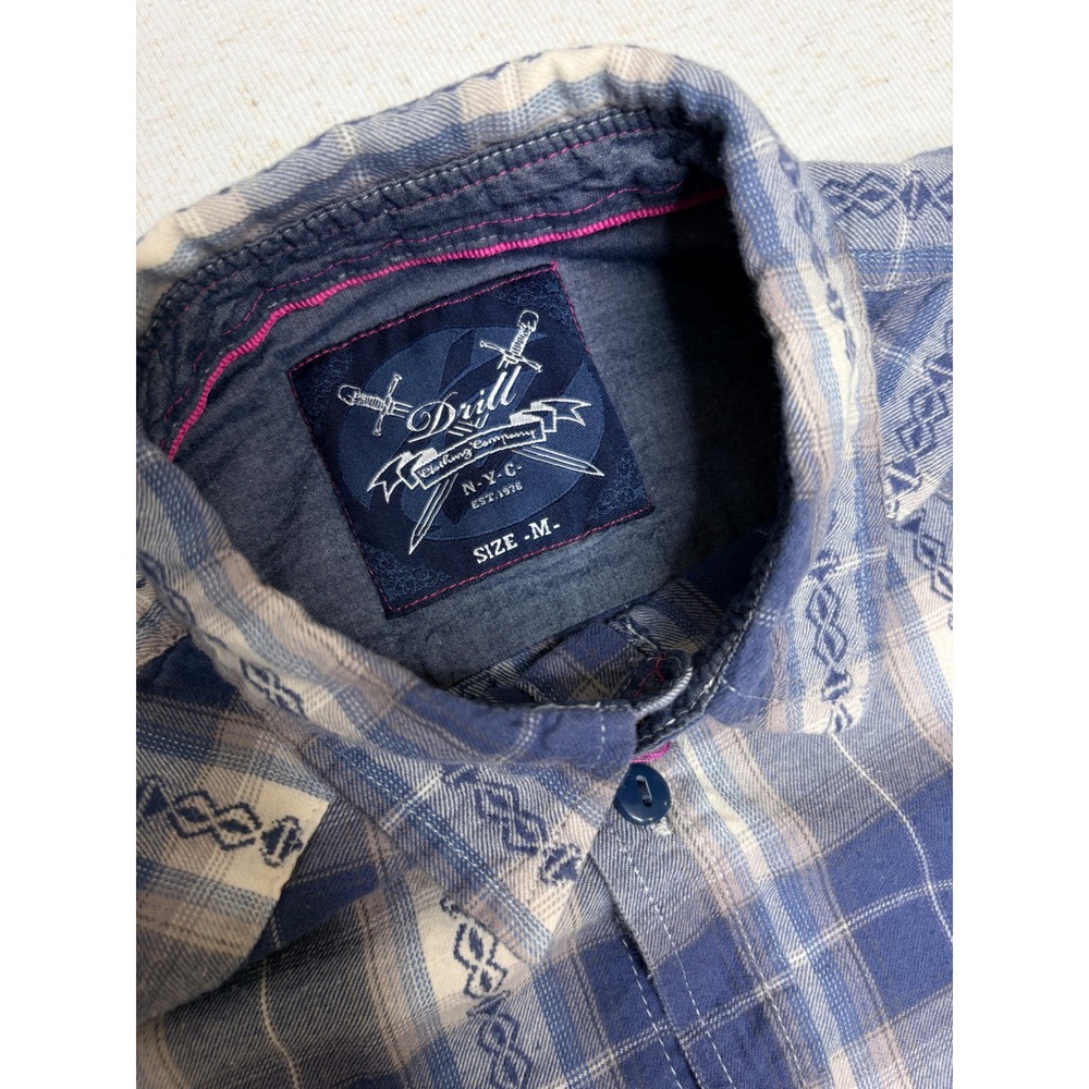 Drill Clothing Co Mens Blue Plaid Western Long Sleeve Button Down Shirt Size M - Picture 3 of 8
